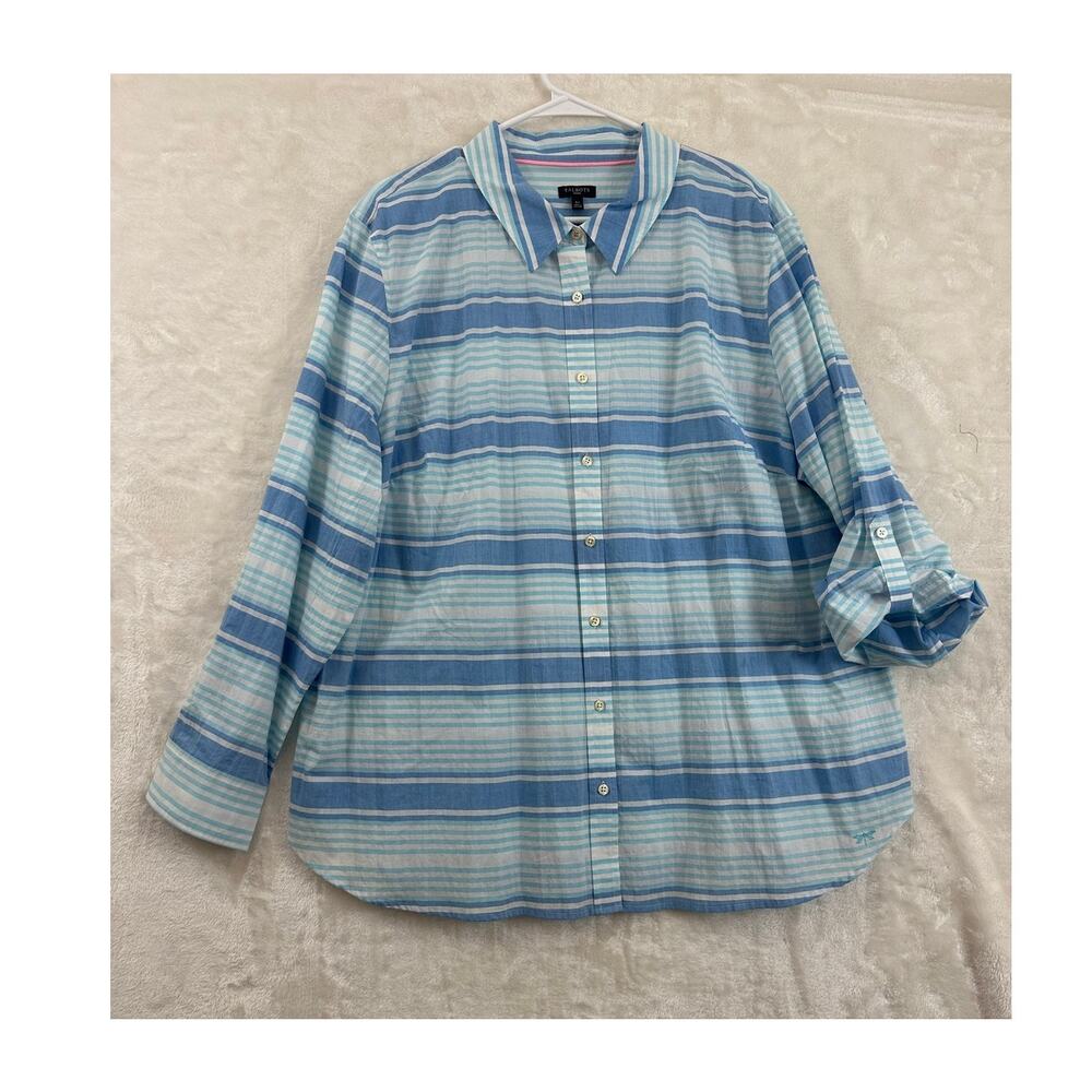 NWT Talbots Blue Stripe Button Top 3X Cotton Coastal Office